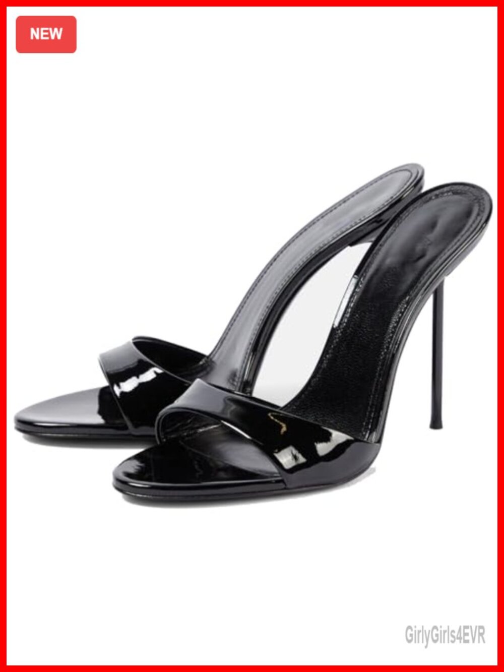 Women's Patent Leather Open Toe Kitten Heel Mules Slip On Slide Sandals